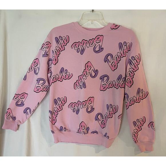 Barbie Women's Pink Logo Print Crew Neck Sweatshirt XS Casual Character - Picture 1 of 7